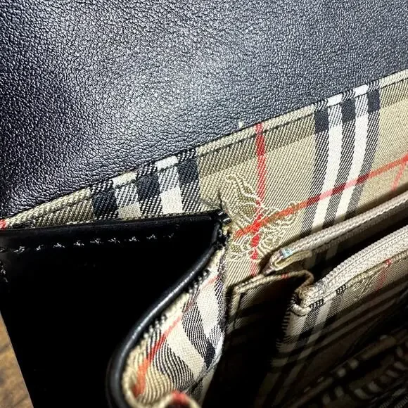 Burberry Nova Check Black Leather Shoulder Bag Authentic Vintage - Picture 6 of 16